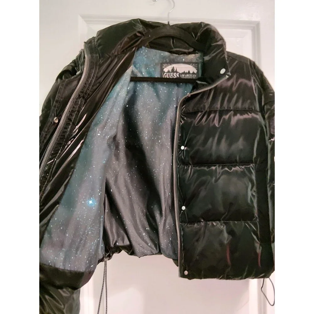 Guess Los Angeles High-Shine Gloss Puffer Convertible To Vest Jacket- Size Small
